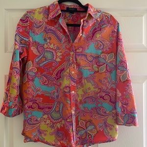 Chaps 3/4 sleeve Orange Paisley Button Down